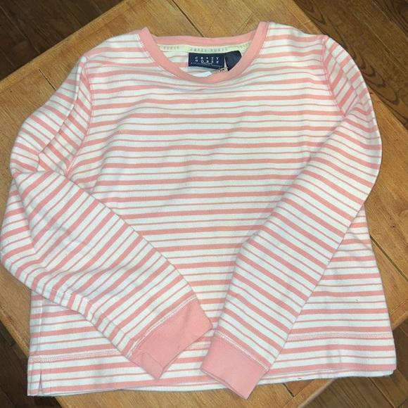 Vintage Cropped Pink and White Striped Thermal Style Long Sleeve Top - Picture 2 of 4